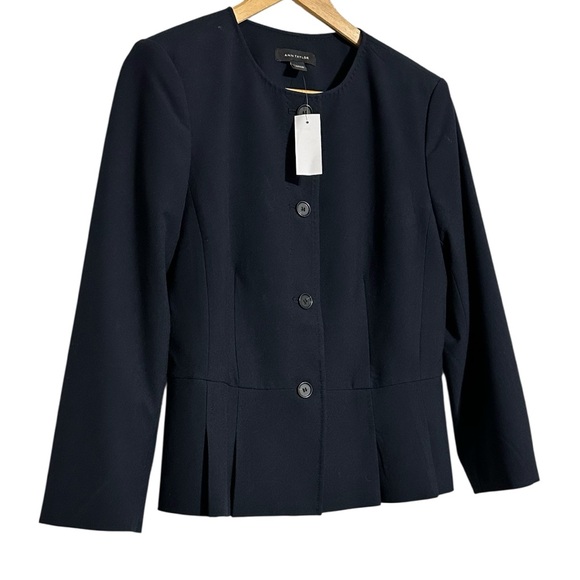 Ann Taylor NWT The Pleated Crewneck Navy Buttoned Jacket in Seasonal Stretch - Picture 6 of 12